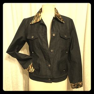 90s Guess Black Denim Jacket w/Tiger trim. NWOT